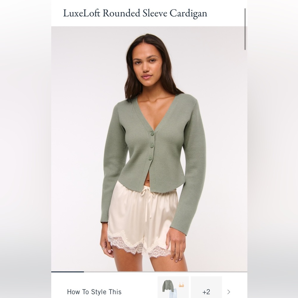 NWT Abercrombie & Fitch LuxeLoft Rounded Sleeve Cardigan - Frosty Olive Size: S